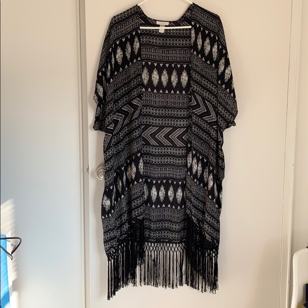 Black-and-white beach coverup kimono (Forever 21)